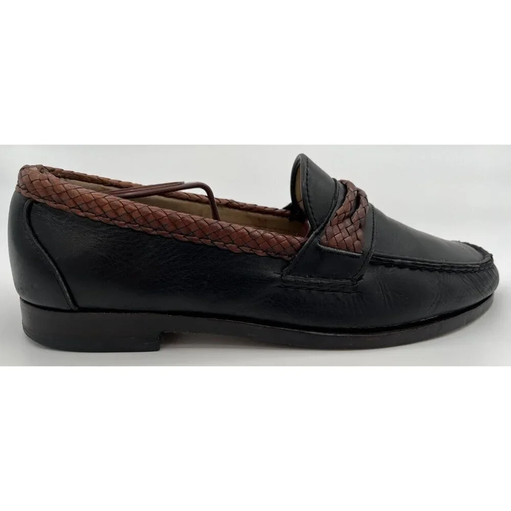Allen Edmonds Braided Newcomb Black Leather Loafers Dress Shoes Mens Size 9.5D